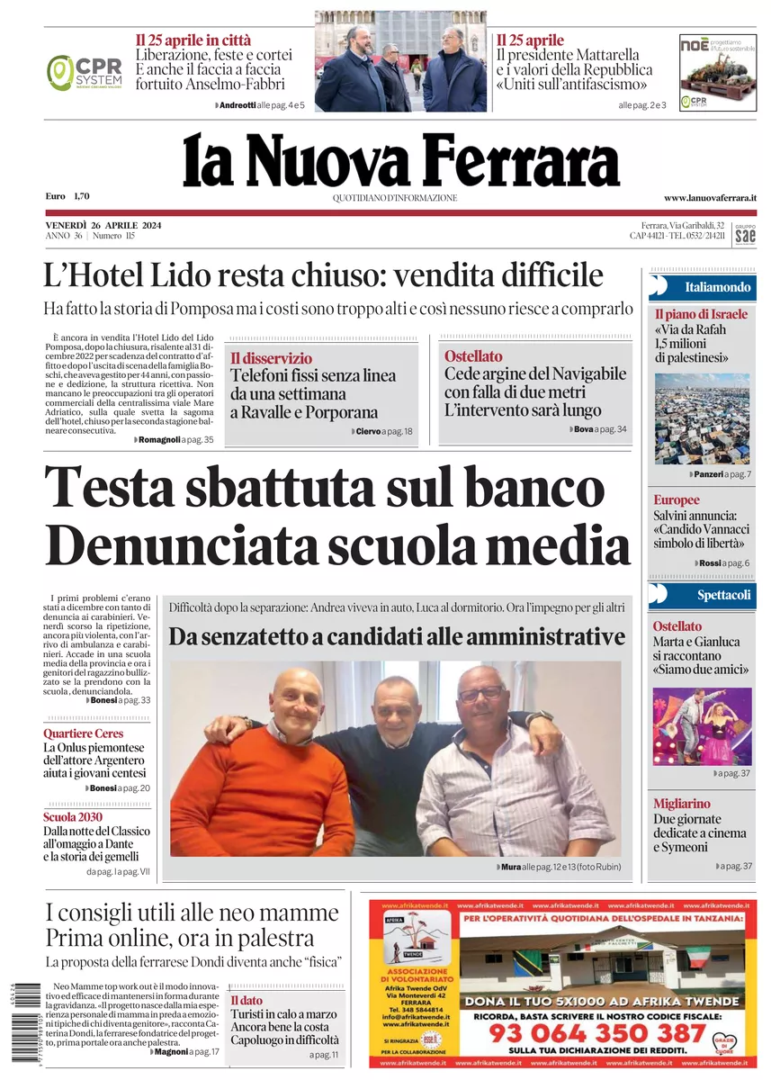 Prima-pagina-nuova ferrara-oggi-edizione-del-2024-04-26